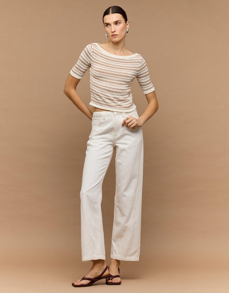 Echo Stripe Knit Tee - Beige Stripe