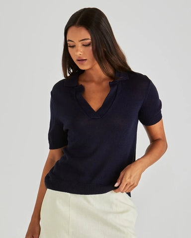 Abbie Knit Polo - Navy