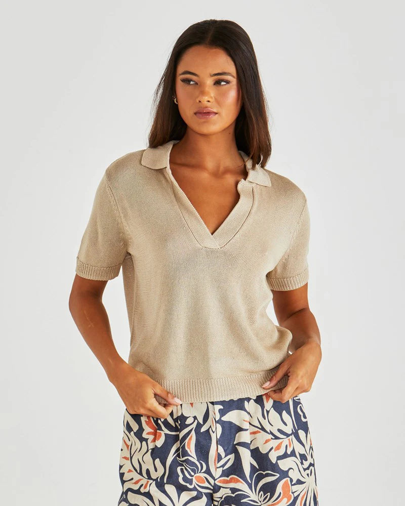 Abbie Knit Polo - Neutral