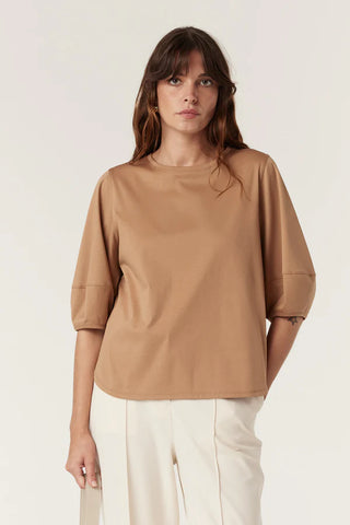 Pima Lantern Sleeve Top - Camel