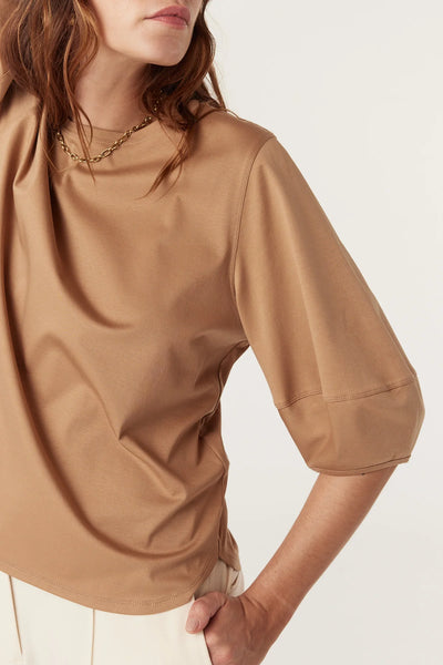 Pima Lantern Sleeve Top - Camel