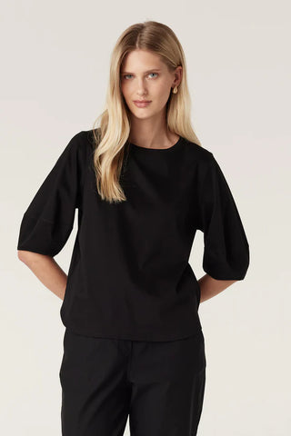 Pima Lantern Sleeve Top - Black