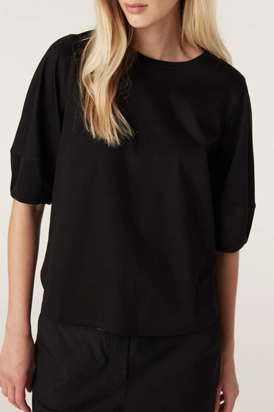Pima Lantern Sleeve Top - Black