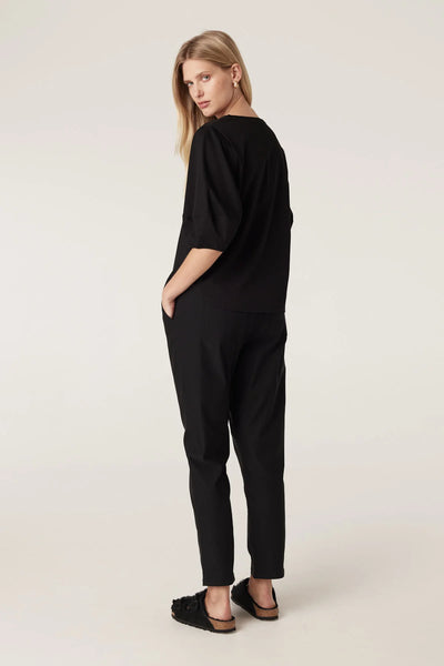 Pima Lantern Sleeve Top - Black