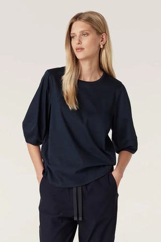 Pima Lantern Sleeve Top - Navy