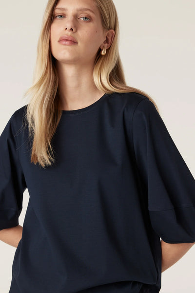 Pima Lantern Sleeve Top - Navy