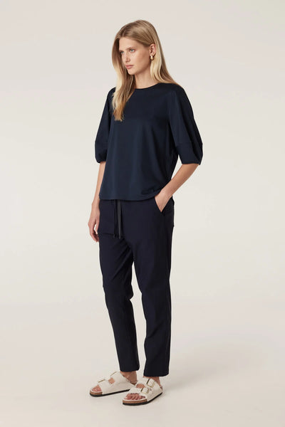 Pima Lantern Sleeve Top - Navy