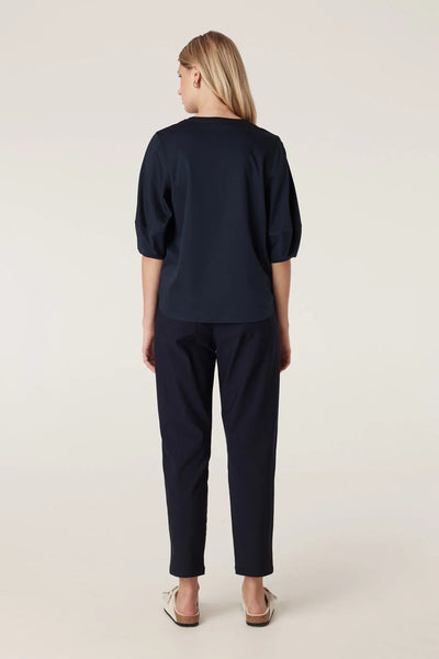 Pima Lantern Sleeve Top - Navy