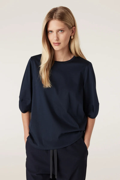 Pima Lantern Sleeve Top - Navy