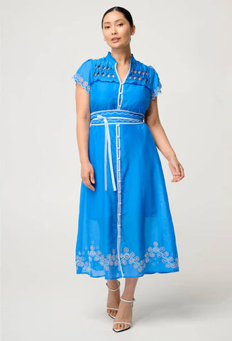 Xanthia Diamond Silk Cotton Embroidered Dress - Blue Topaz