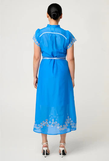 Xanthia Diamond Silk Cotton Embroidered Dress - Blue Topaz
