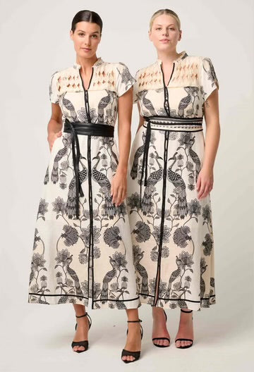 Xanthia Diamond Silk Cotton Embroidered Dress - Imperial Stone