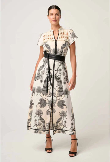 Xanthia Diamond Silk Cotton Embroidered Dress - Imperial Stone