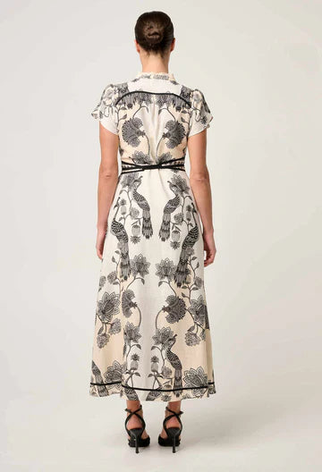 Xanthia Diamond Silk Cotton Embroidered Dress - Imperial Stone