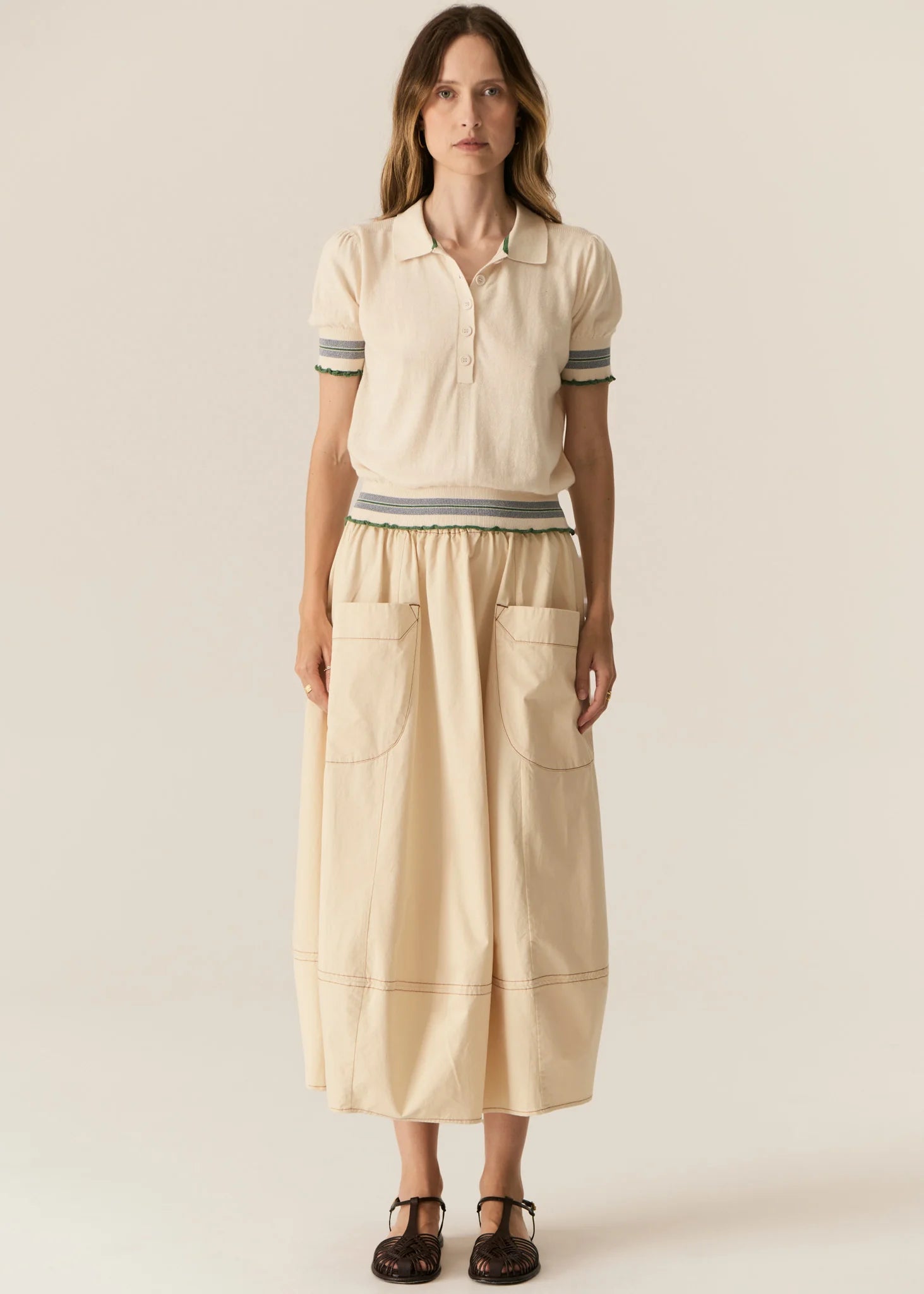 Lask Knit Polo - Ecru/Green