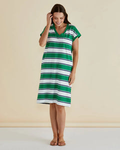 Zena T-Shirt Dress - Navy/Green Stripe - PRE ORDER
