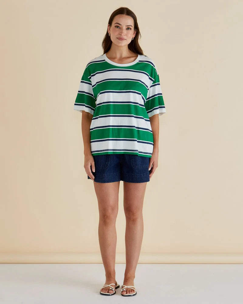 Relax Boxy Tee - Navy/Green Stripe - PRE ORDER