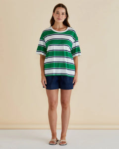 Relax Boxy Tee - Navy/Green Stripe - PRE ORDER