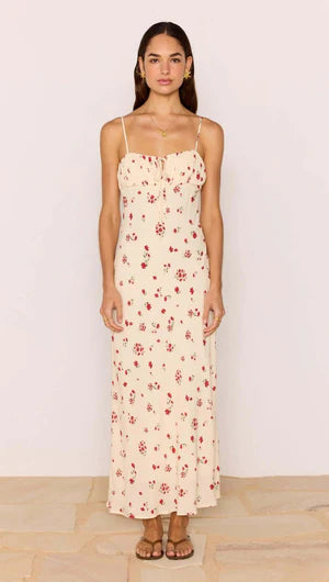 Clemence Bias Midi Dress - Cream/Red Floral