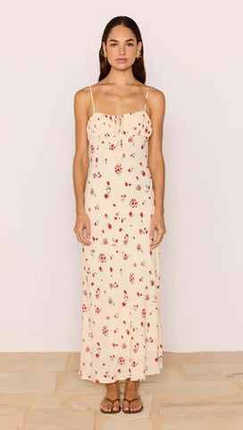 Clemence Bias Midi Dress - Cream/Red Floral