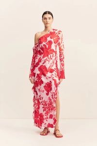 Aleyna Long Sleeve Ruffle Maxi Dress - Geranium Red