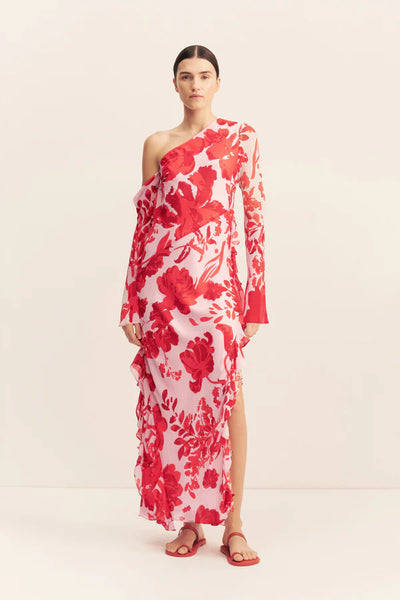 Aleyna Long Sleeve Ruffle Maxi Dress - Geranium Red