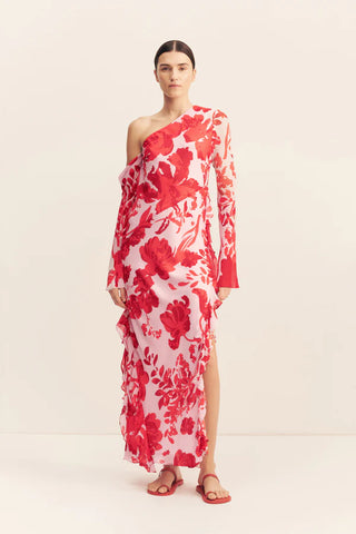 Aleyna Long Sleeve Ruffle Maxi Dress - Geranium Red