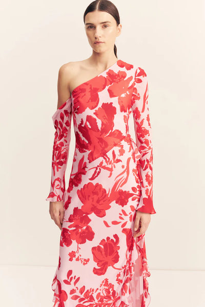 Aleyna Long Sleeve Ruffle Maxi Dress - Geranium Red