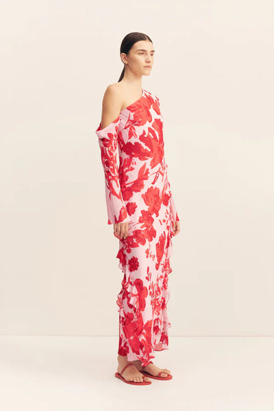 Aleyna Long Sleeve Ruffle Maxi Dress - Geranium Red