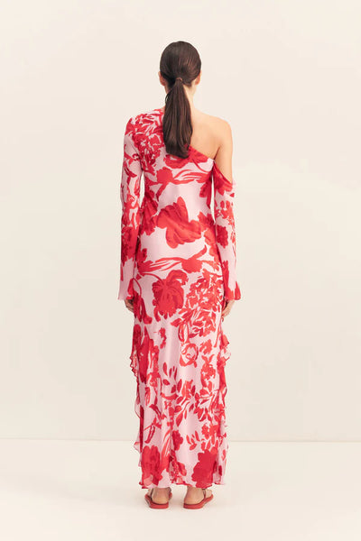 Aleyna Long Sleeve Ruffle Maxi Dress - Geranium Red