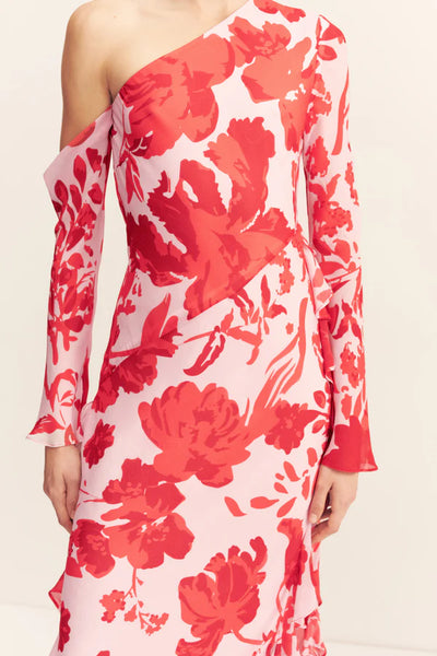 Aleyna Long Sleeve Ruffle Maxi Dress - Geranium Red