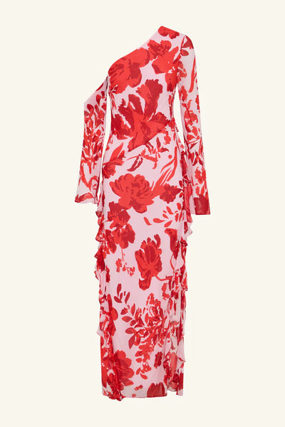 Aleyna Long Sleeve Ruffle Maxi Dress - Geranium Red