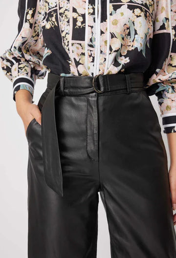 Halston Wide Leg Leather Pant - Black - et seQ fashion
