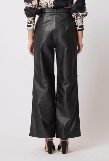 Halston Wide Leg Leather Pant - Black