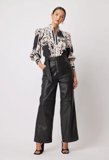 Halston Wide Leg Leather Pant - Black - et seQ fashion