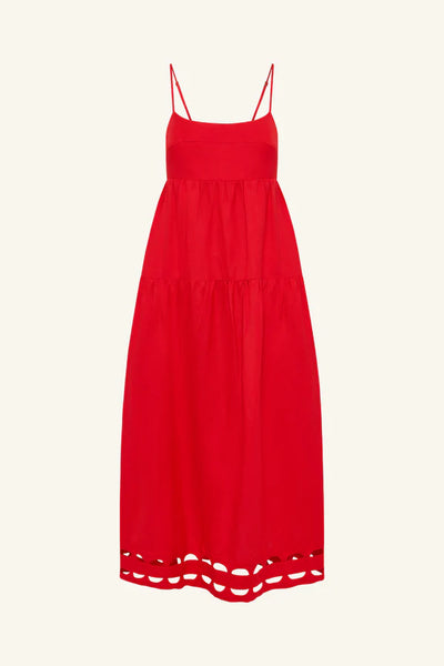 Birdie Scallop Tiered Midi Dress - Red Rose