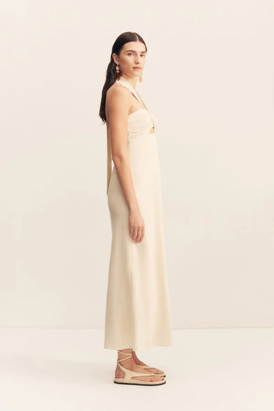 Gigi Ruched Halter Midi Dress - Ecru