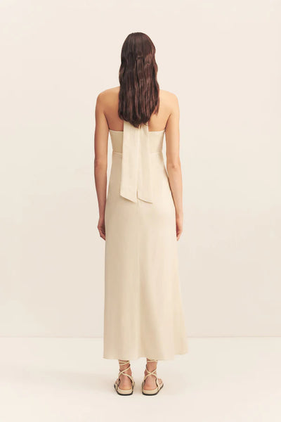 Gigi Ruched Halter Midi Dress - Ecru