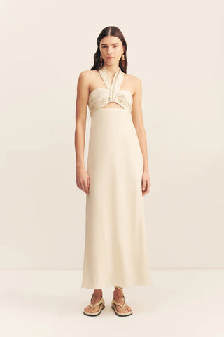 Gigi Ruched Halter Midi Dress - Ecru