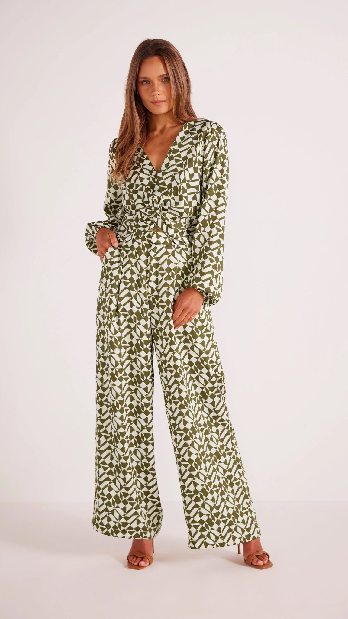 Flynn Wide Leg Pants - Cream/Green - et seQ fashion