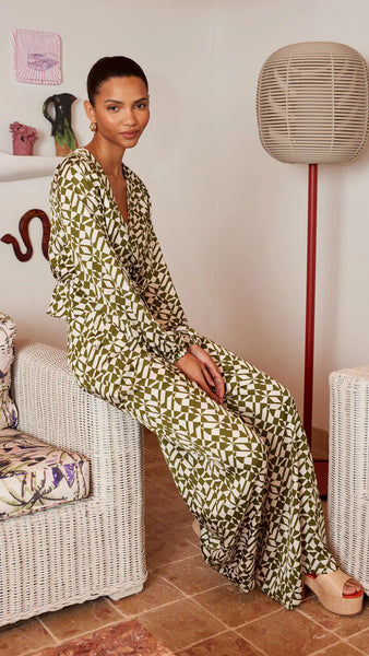 Flynn Wide Leg Pants - Cream/Green - et seQ fashion
