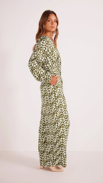 Flynn Wide Leg Pants - Cream/Green - et seQ fashion