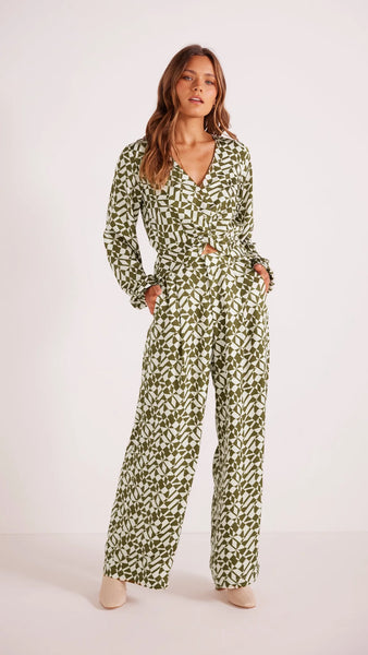 Flynn Wide Leg Pants - Cream/Green - et seQ fashion