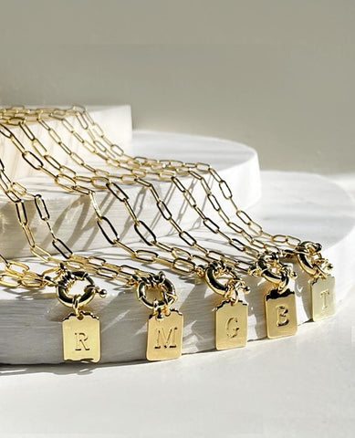 Gold Initial Tag Necklaces