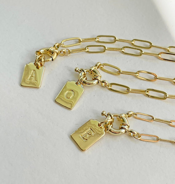 Gold Initial Tag Necklaces