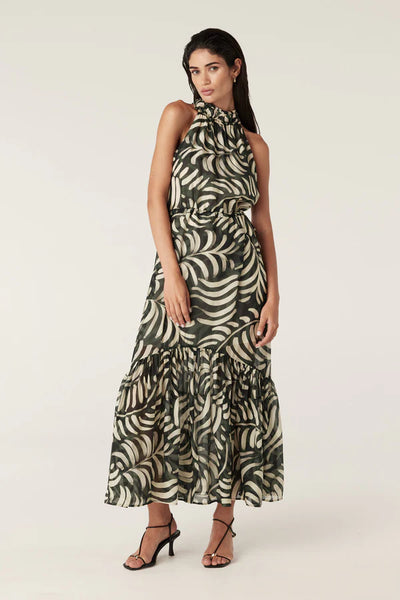 Eden Halter Neck Dress - Shadow Leaf Print
