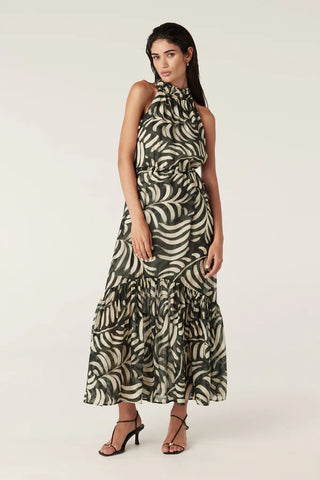 Eden Halter Neck Dress - Shadow Leaf Print