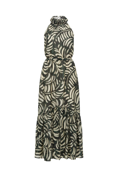 Eden Halter Neck Dress - Shadow Leaf Print