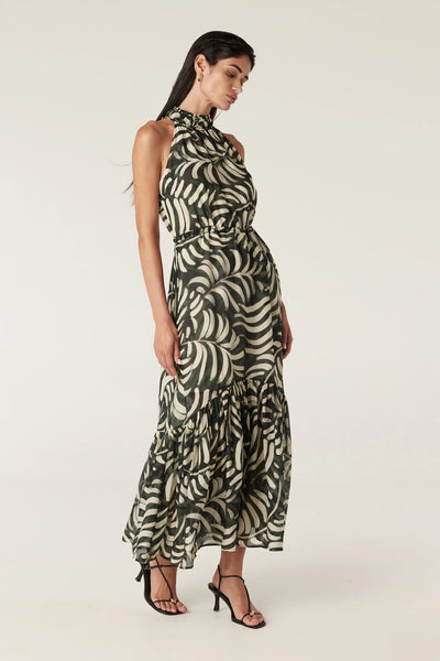 Eden Halter Neck Dress - Shadow Leaf Print