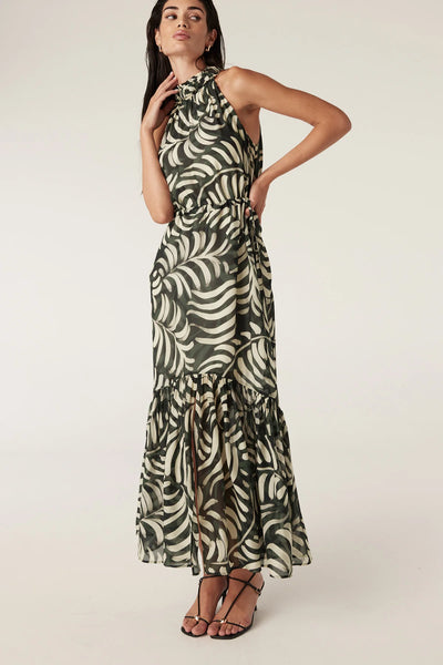Eden Halter Neck Dress - Shadow Leaf Print